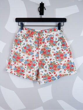 Vintage 90’s Bongo Red/Orange/Blue Floral Denim Button Fly Shorts | 5